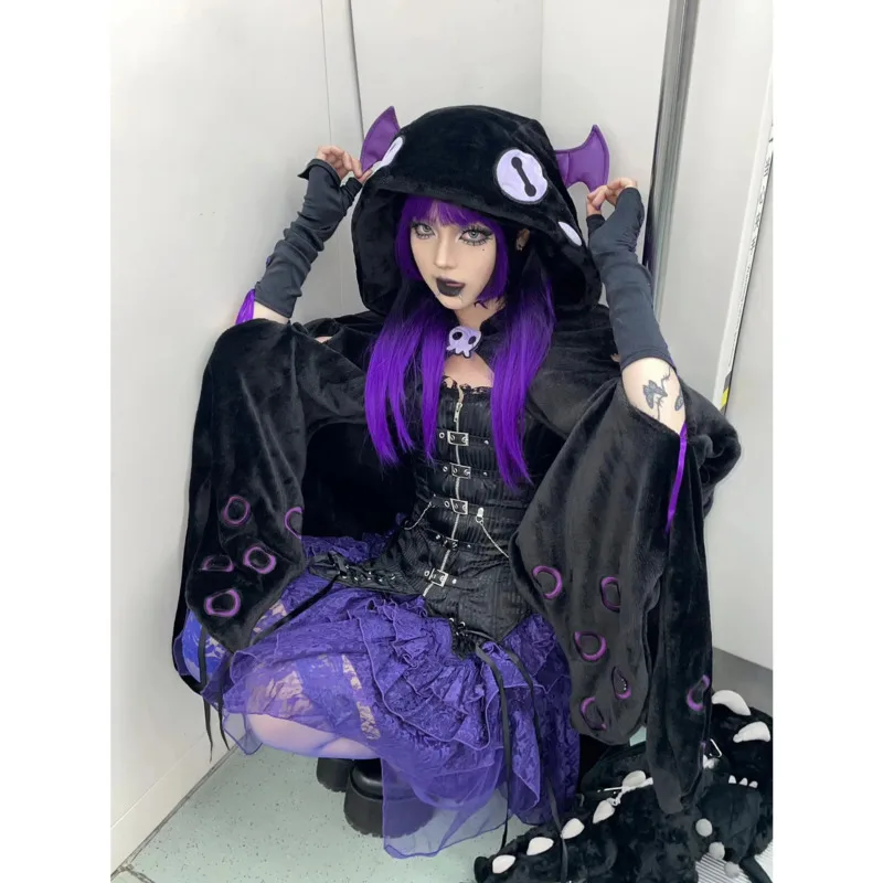 Krul Octopus Cape Plush Pajamas Kawaii Cartoon Y2k Anime Cloak Cosplay  Costume Halloween Adults Winter Sleepwear Blanket Cape