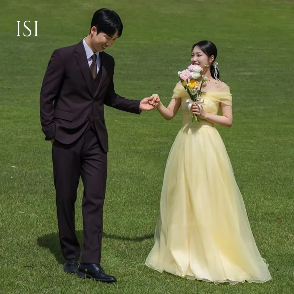 ISI Organza A-line Tiered Evening Dress Korea Wedding Photo Shoot Strapless Beaded Strap Long Party Dress Corset Customized