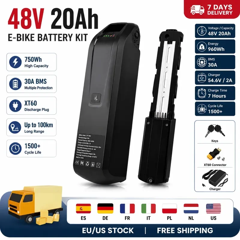 Hailong E-Bike Battery 36V 48V 10/20Ah Mountain Bicycle 18650 Electric Bateria Pack for Bafang 1000W 750W 500W 250W Ship from
