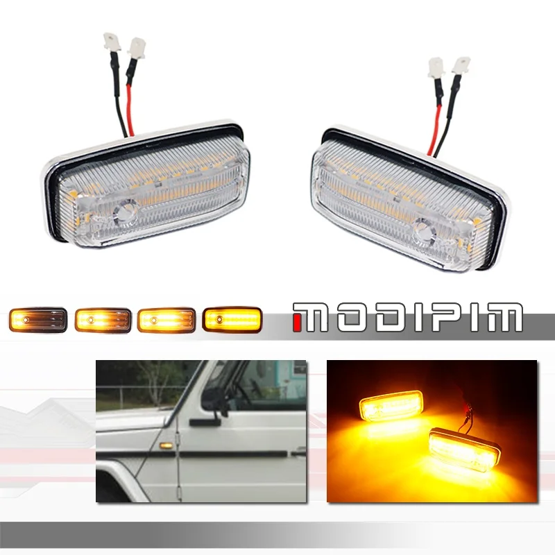 Amber Sequential LED Front Side Marker Turn Signal Lights For Mercedes-Benz W461 W463 G-Class G500 G550 G55 G63 G65 1986-2002