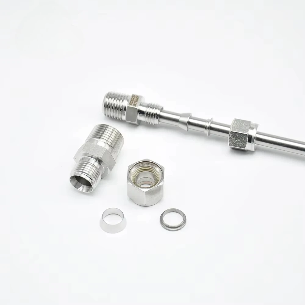 Stainless Steel 316 Ferrule Compression Tube Fittings 3/8in Male NPT X 1/8in Male Connector for Hydraulic Piping System