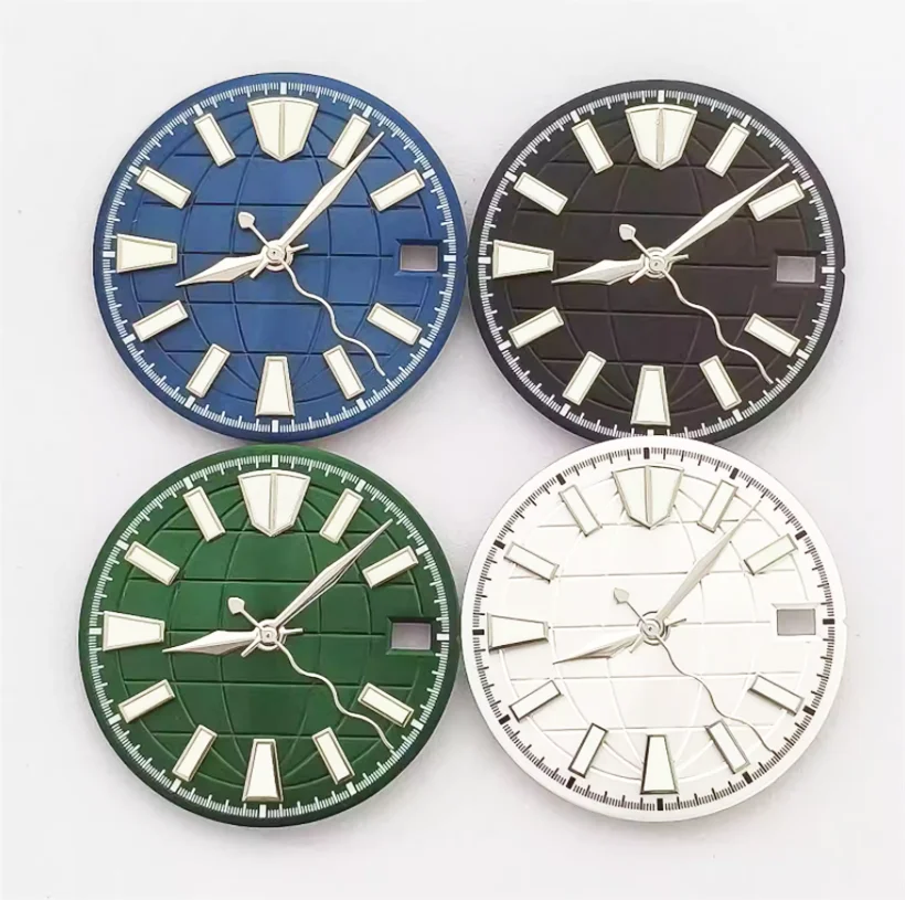 

Аксессуары для часов 28,5 мм, ручная граната с рисунком солнца, зеленый светящийся циферблат, подходит для механизма NH35 NH36 7S26 7S36 4R35 4R36