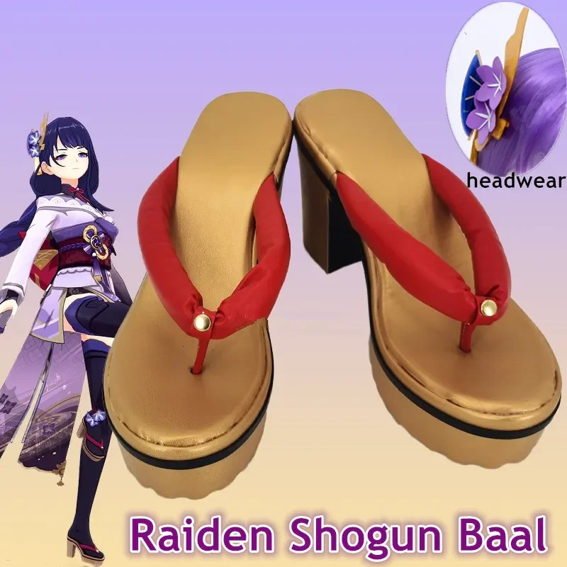 Game Anime Genshin Impact Cosplay Raiden Shogun Baal Man Woman Faux Leather Custom Shoes Halloween Party Dress Up High Heel