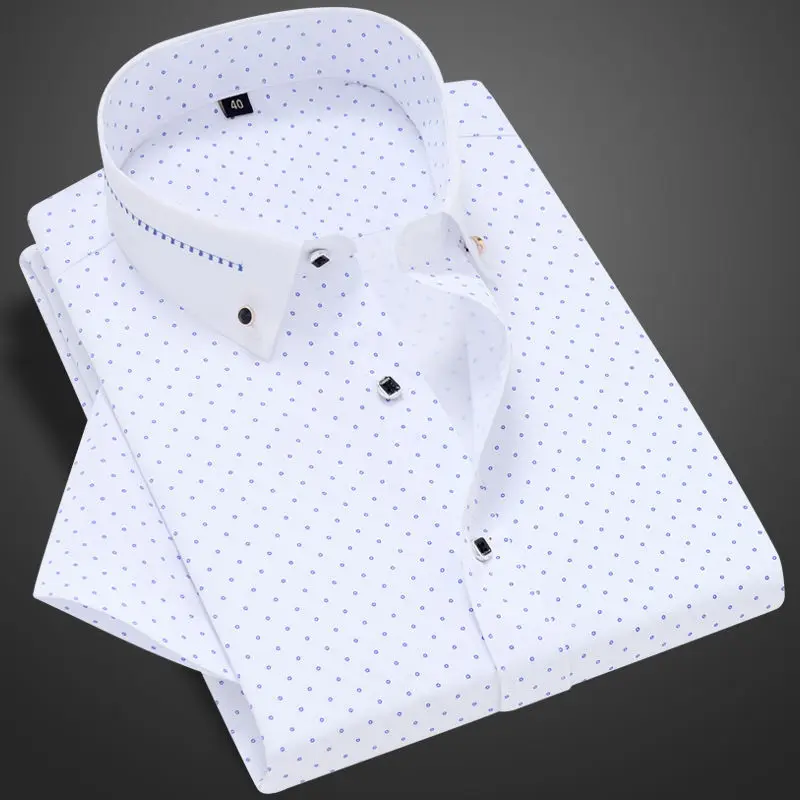 Short Sleeve Shirt for Men Business Casual Shirts Summer Thin Slim Fit Camicia Male Printed White Men's Cotton Korean Clothes