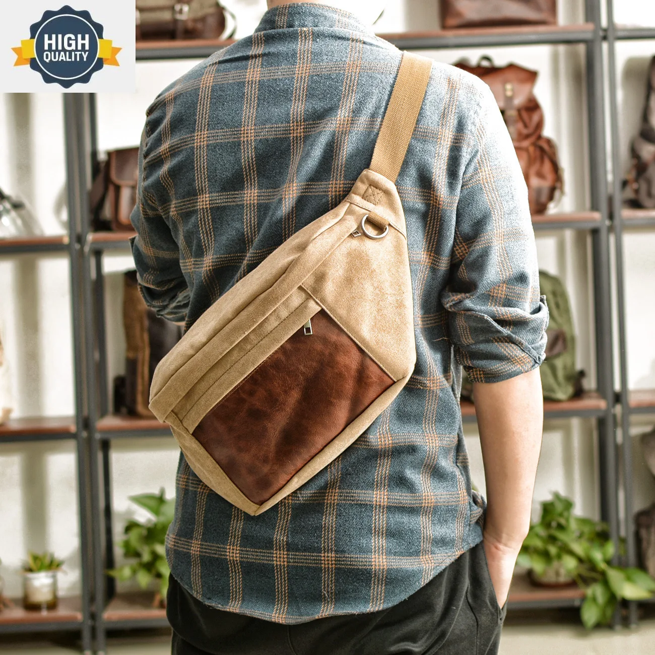 Mochila cruzada de lona para hombre, bolso de pecho para exteriores, gran capacidad