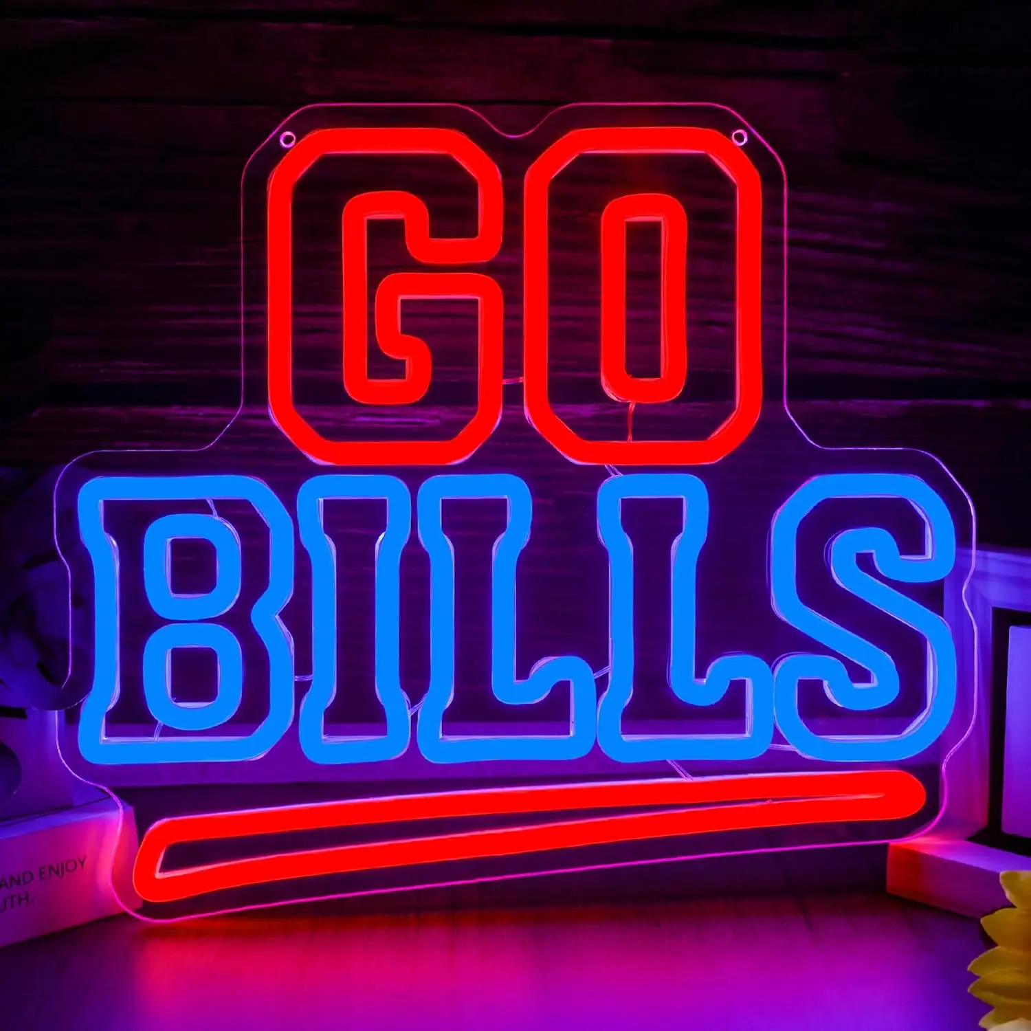

Неоновая вывеска Go Bills с регулируемой яркостью, светодиодный неоновый светильник для дня футбольного матча, спортивного бара, вечеринки, декора стены в фан-клубе, подарки для фанатов команды