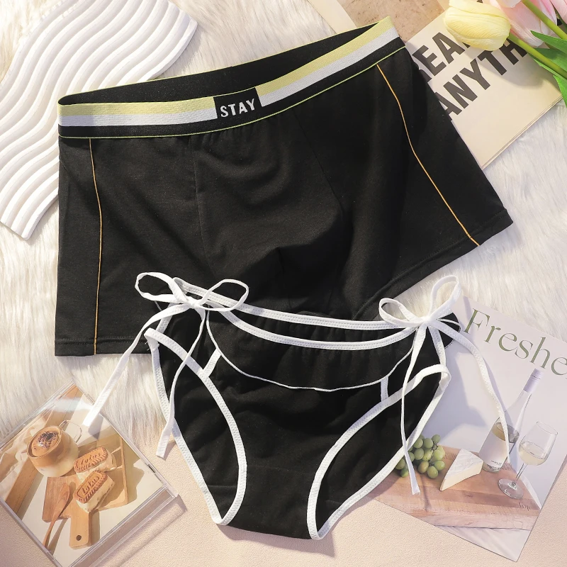 New 2 Pairs Of Couple Underwear Made Of Pure Cotton Men's  Women's Pure Desire Sexy Summer Couple Underwear Strap Panties Set