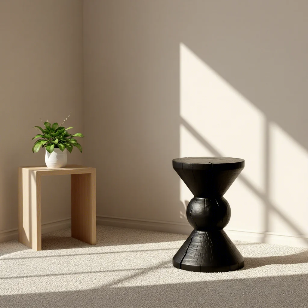 &Nordic Modern Solid Wood Console Table Carbonized Black Corner Log Stump Side Table Flower Stand Base Ornaments for Living Room