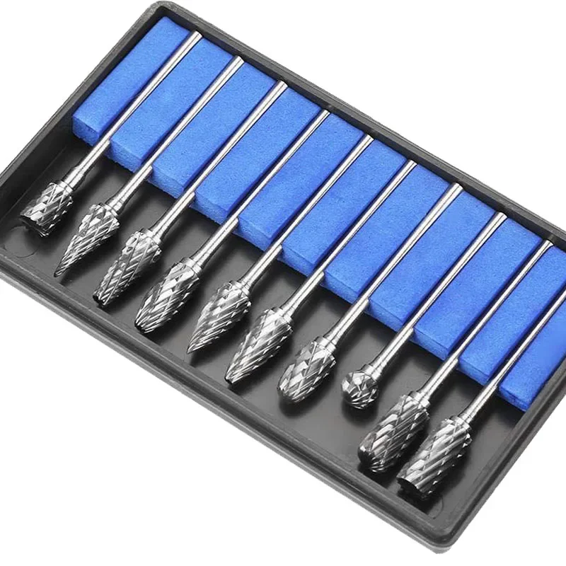 10Pcs 1/8" Shank Tungsten Carbide Milling Cutter Rotary steel cone drill set diamond drill