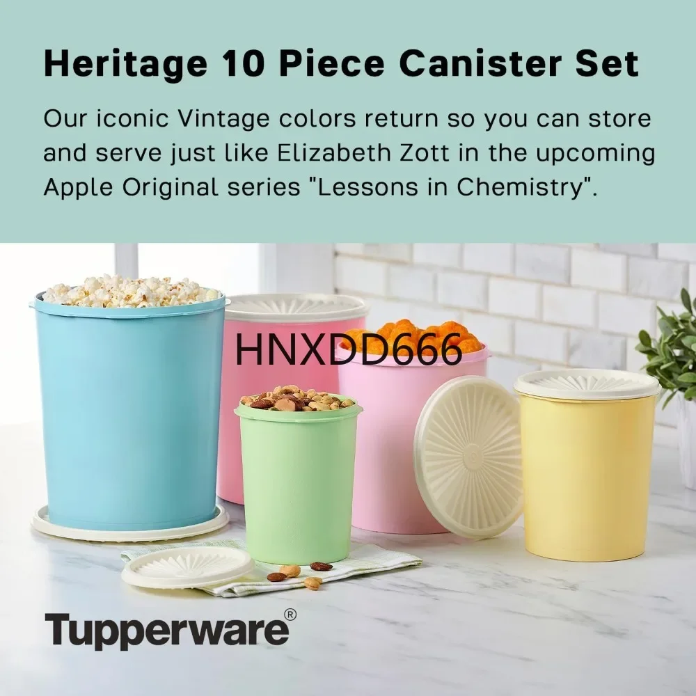 10 Piece Nested Canister Set in Vintage Colors, Dishwasher Safe and (5 Containers, 5 Lids), Food Storage Container
