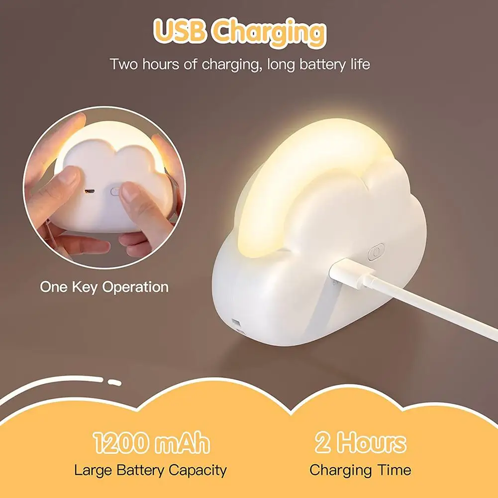 Cute Kids Led Cloud Night Light con cordino 4 modalità di illuminazione lampada da comodino a batteria ricaricabile da 1200mah