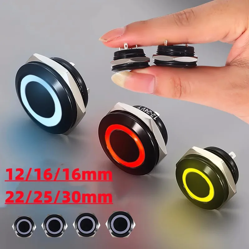 

Metal Button Switch 12/16/19/22/25/30mm instant self-reset ultra-short micro-stroke thin oxidation black switch 1NO 3V6V12V24V