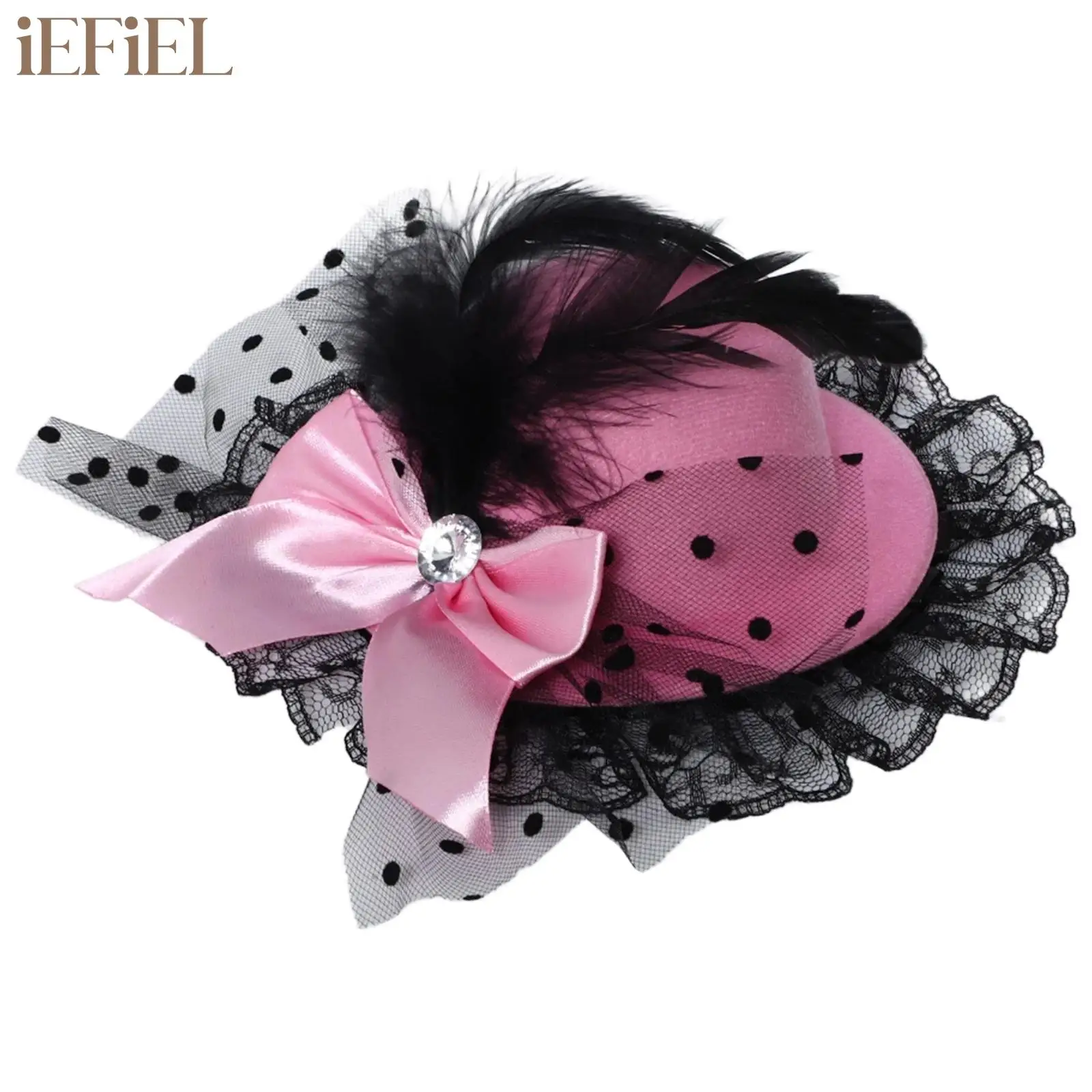

Women Girls Elegant Lolita Billycock Top Hat Bowknot Hair Clip Fedora Hat Headwear Hair Accessory for Masquerade Photography