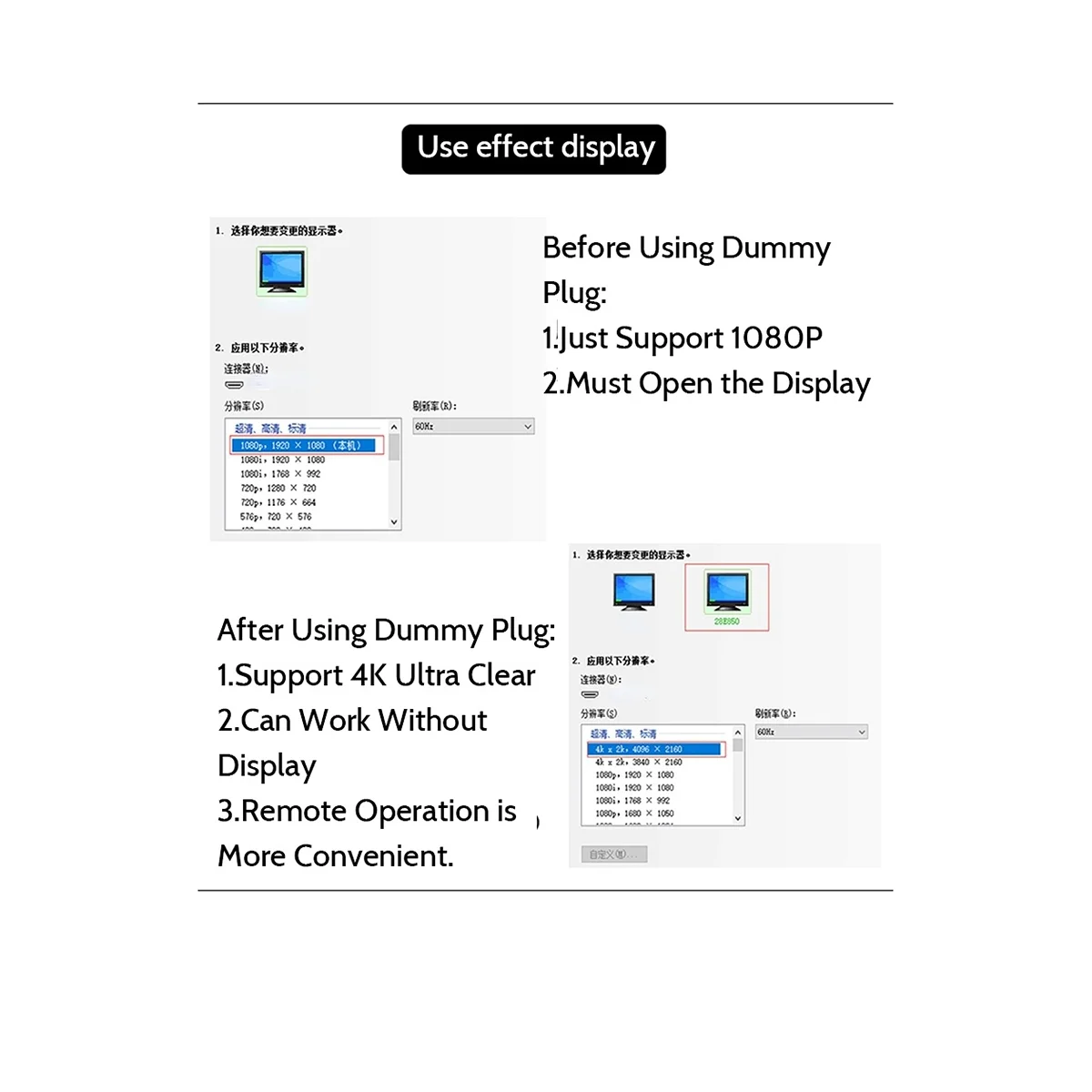 HDMI-Compatible 4K Dummy plug พร้อมไฟ LED สำหรับกราฟิกการ์ดอุปกรณ์เสริม PC เดสก์ท็อป/แล็ปท็อป