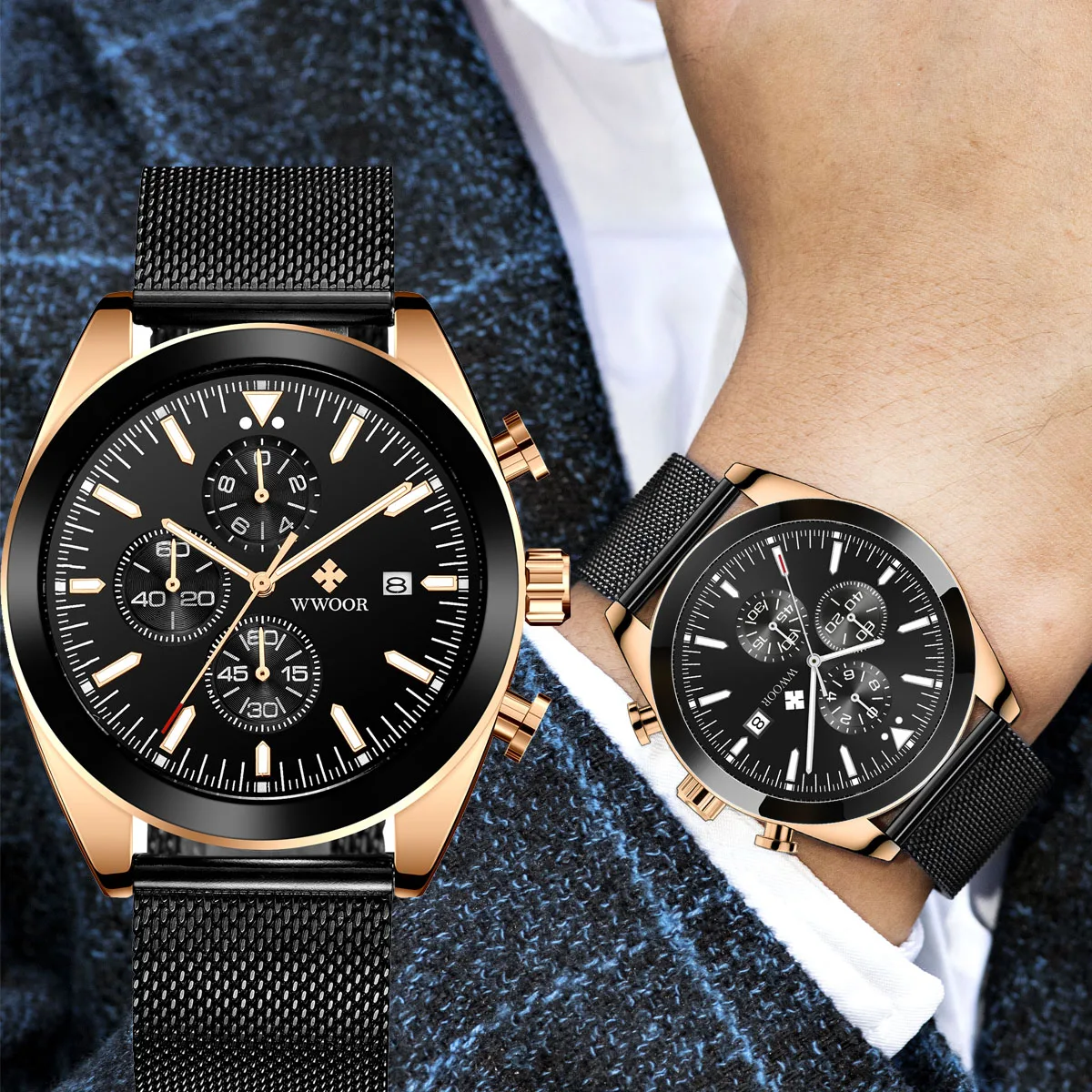 

WWOOR Luxury Casual Watch For Men Top Brand Business Male Wrist Watches Date Clock Waterproof Chronograph Men Watch Montre Homme