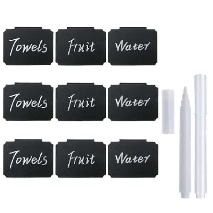 Plastic Basket Bin Label Clip on Removable Kitchen Pantry Label Clip with White Chalk Markers for Storage Bin Box Hanging Bin C