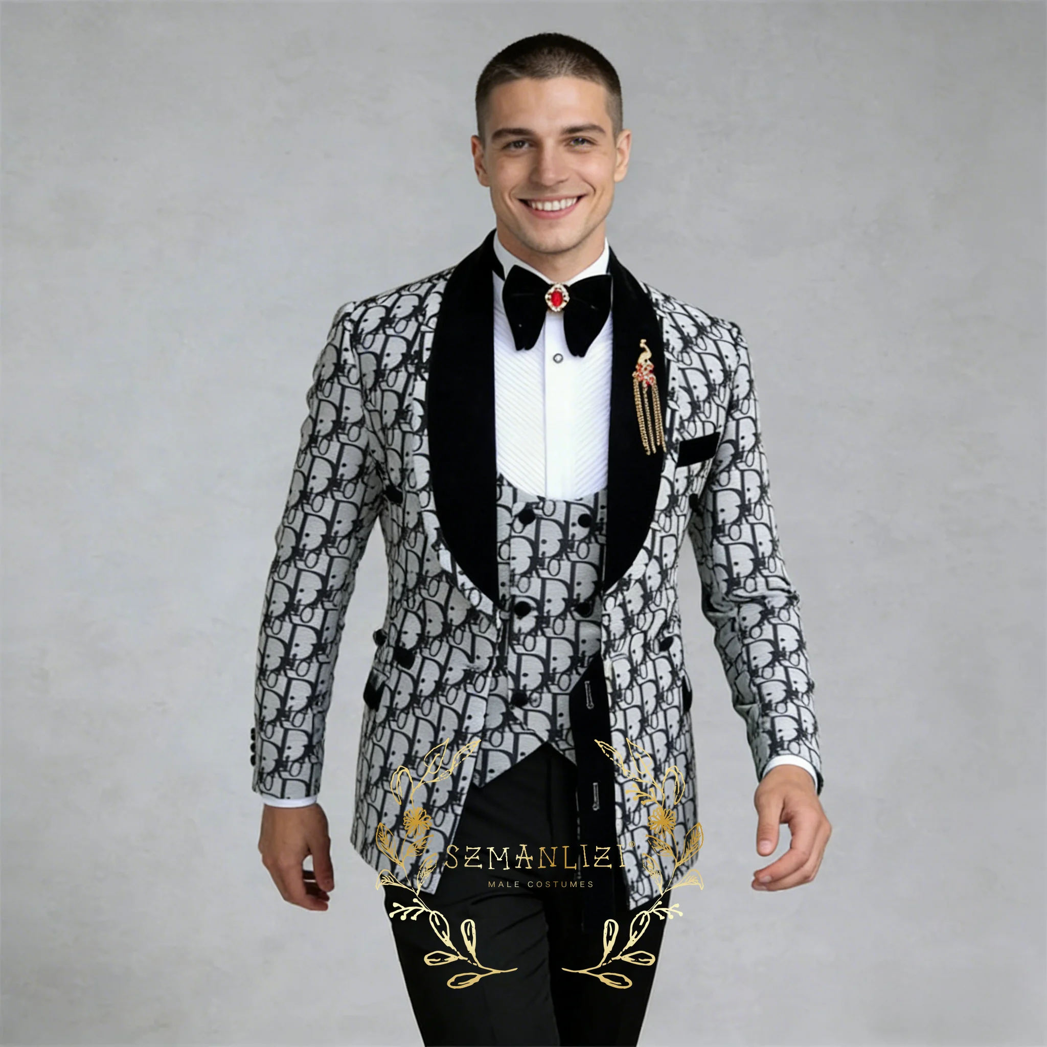 

Floral Plaid Men's Suit Blazer Vest Pants Slim Fit 3 Pieces Men Suits Groom Wear Best Man Wedding Tuxedos Costume Homme Mariage