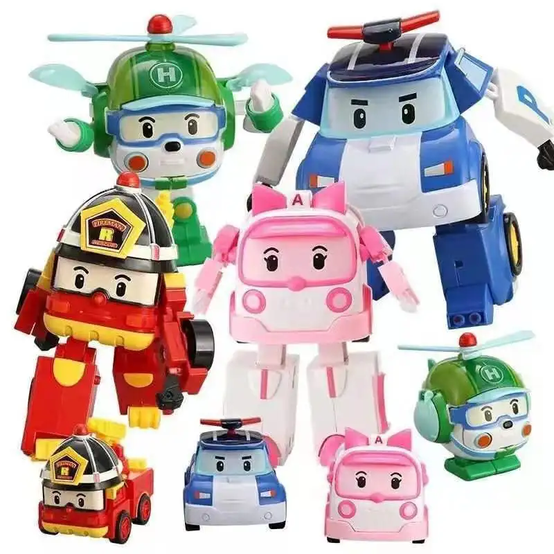 New gift 6 pieces / set of Korean animation characters Poli deformation robot toy car model children's toys Christmas gift