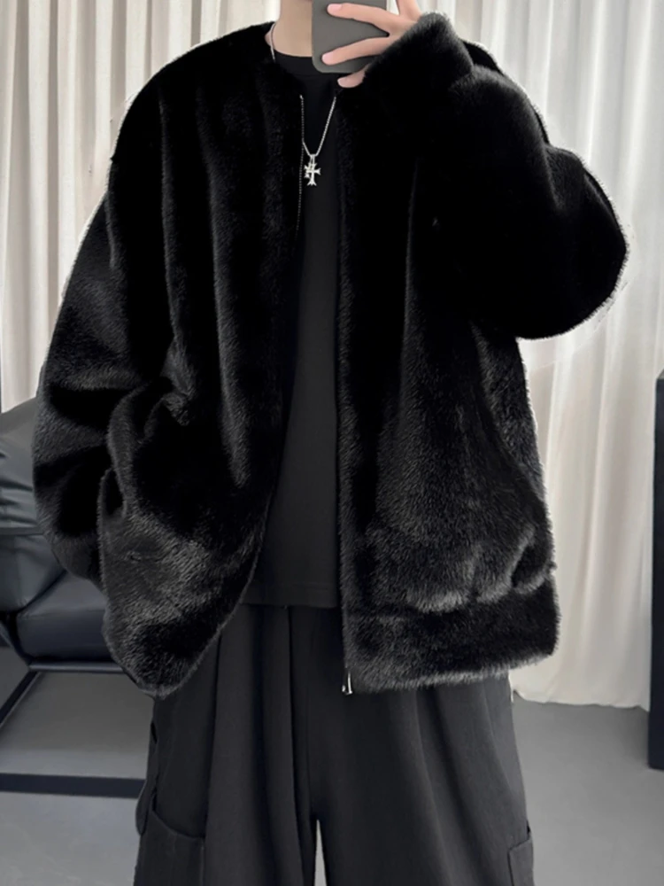 

Мужская зимняя черная шуба из искусственного норкового меха, объемная пушистая стеганая куртка без воротника, теплая уличная одежда, хлопковые парки, повседневная верхняя одежда