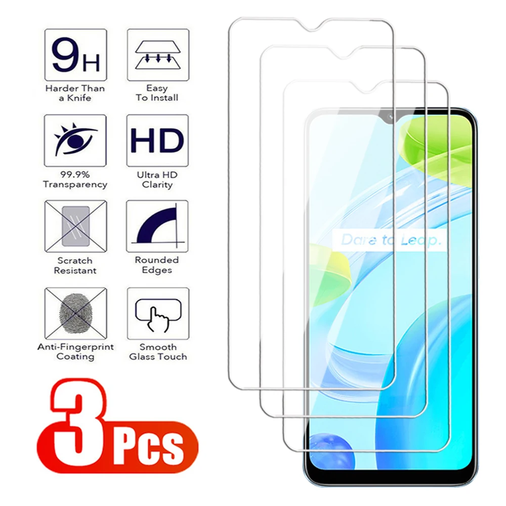 3Pcs Screen Protector For Realme C20 C21 C25 C30 C31 C33 C35 C51 C53 C55 Tempered Glass For Realme C25s C30s Transparent Film 