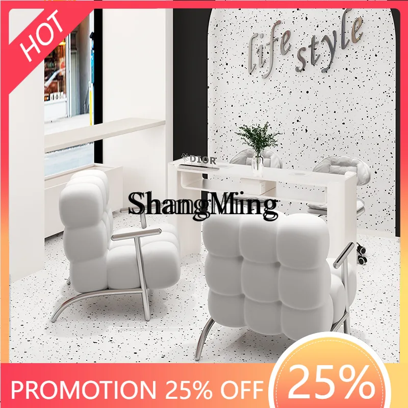 SM  upgraded stainless steel cream wind manicure table and chair set embedded vacuum cleaner socket manicure table