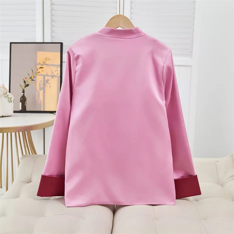 Chaqueta de mujer, chaqueta de mujer, cárdigan chino Retro rosa alta, abrigo de primavera para mujer, traje Tang de estilo nacional, abrigo con hebilla