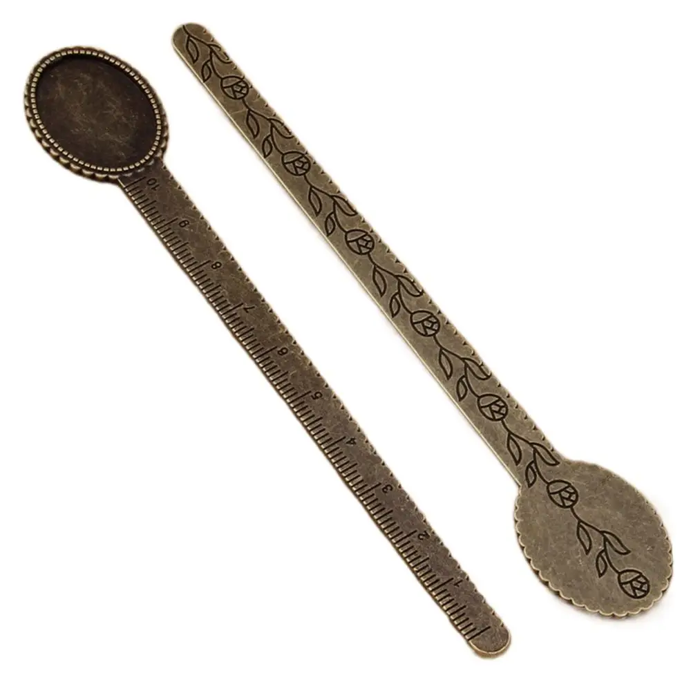 DIY Ruler Antique Bookmark Cabochon Base Flower Ruler Book Cilp Vintage Blanks Bezel Bronze Bookmark School Supplies