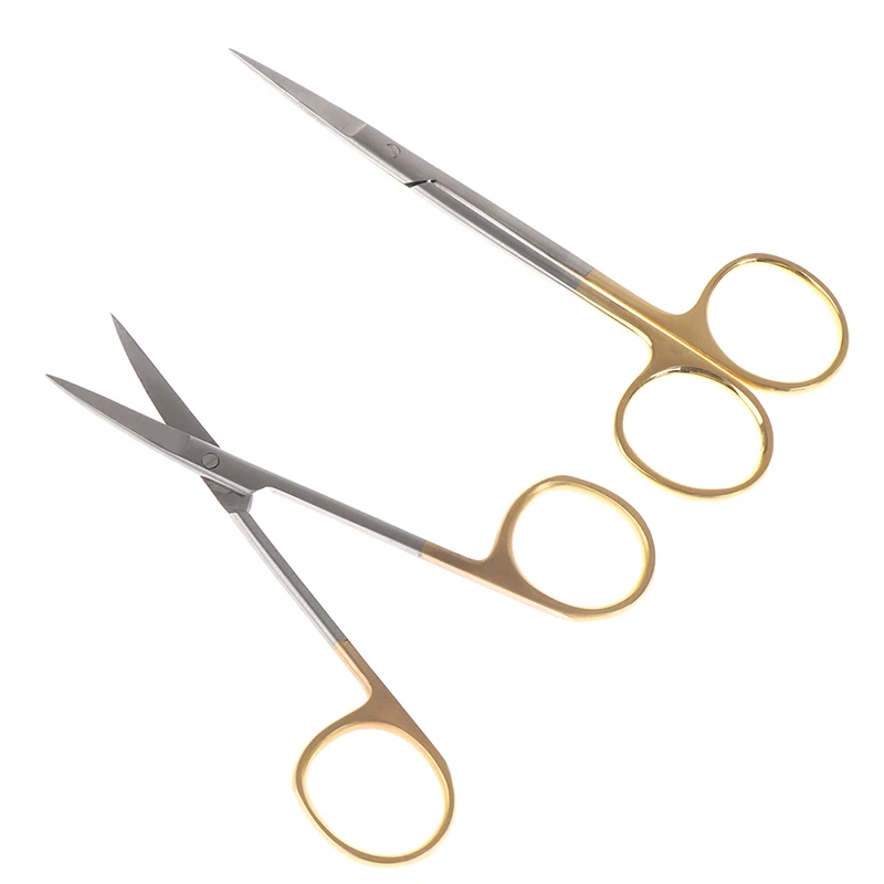 Dental Surgical Scissors Straight/Curved Tip Forceps Stainless Steel Gold Plated Handle Dentist Tools Dentistry Lab Instrument