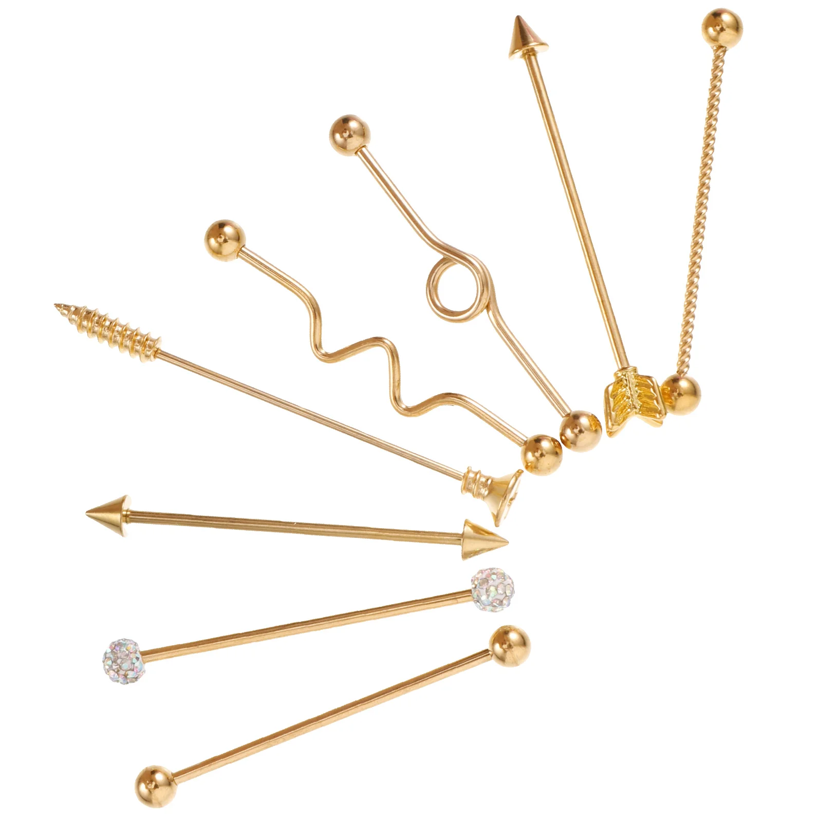 

8 Pcs Ear Expansion Screw Set Studs Industrial Double Piercing Golden Barbell Earring Stainless Steel Body Jewelry for Women Men