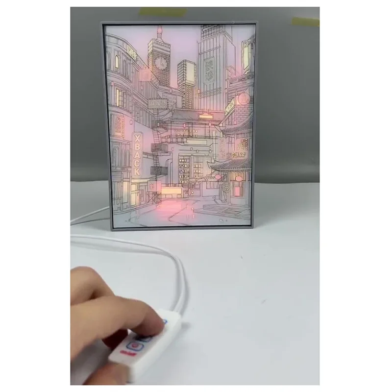 AC88-USB Plug Dimming Romantic Home LED Beautiful City Night View Light Painting HD Picture Narrow Bezel Decorations Lamp