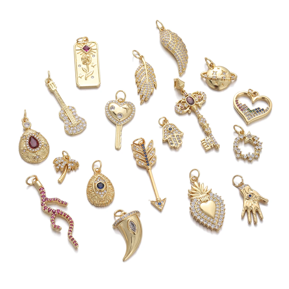 

Лист сглаза, крыло ангела, циркониевые подвески для изготовления ювелирных изделий, нерегулярные подвески золотого цвета, ожерелье, браслет, рождественские серьги, сделай сам