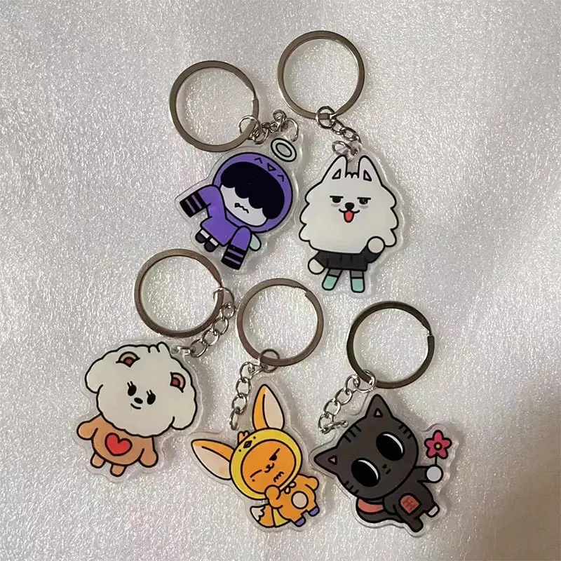 2d Acrylic Transparent Keychain Cute Cartoon Bag Pendant Cute Key Rings Tutu Bar Two-bar Doll Keychain Rings Plush Bag Pendant