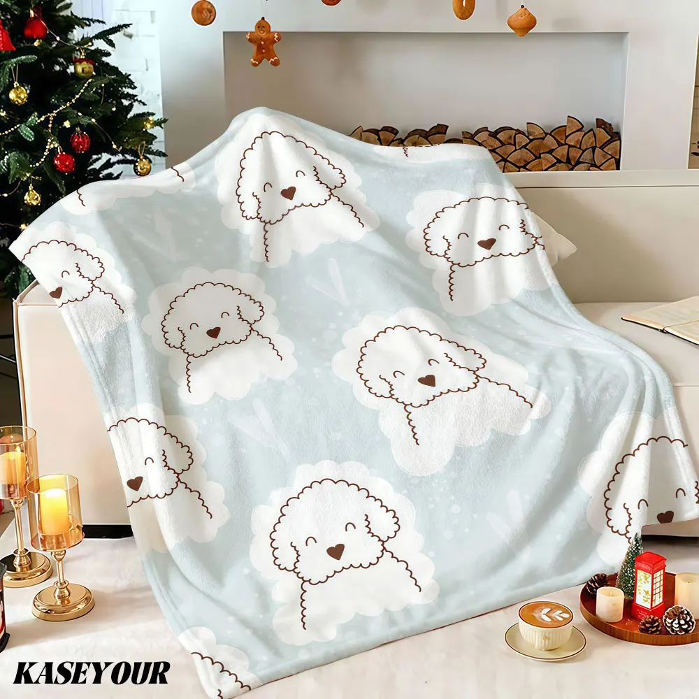 Whimsical White Poodle Winter Summer Flannel Blanket Throw Fleece Soft Fuzzy Plush Cozy Fleece Blankets for Sofa Ideal Gifts