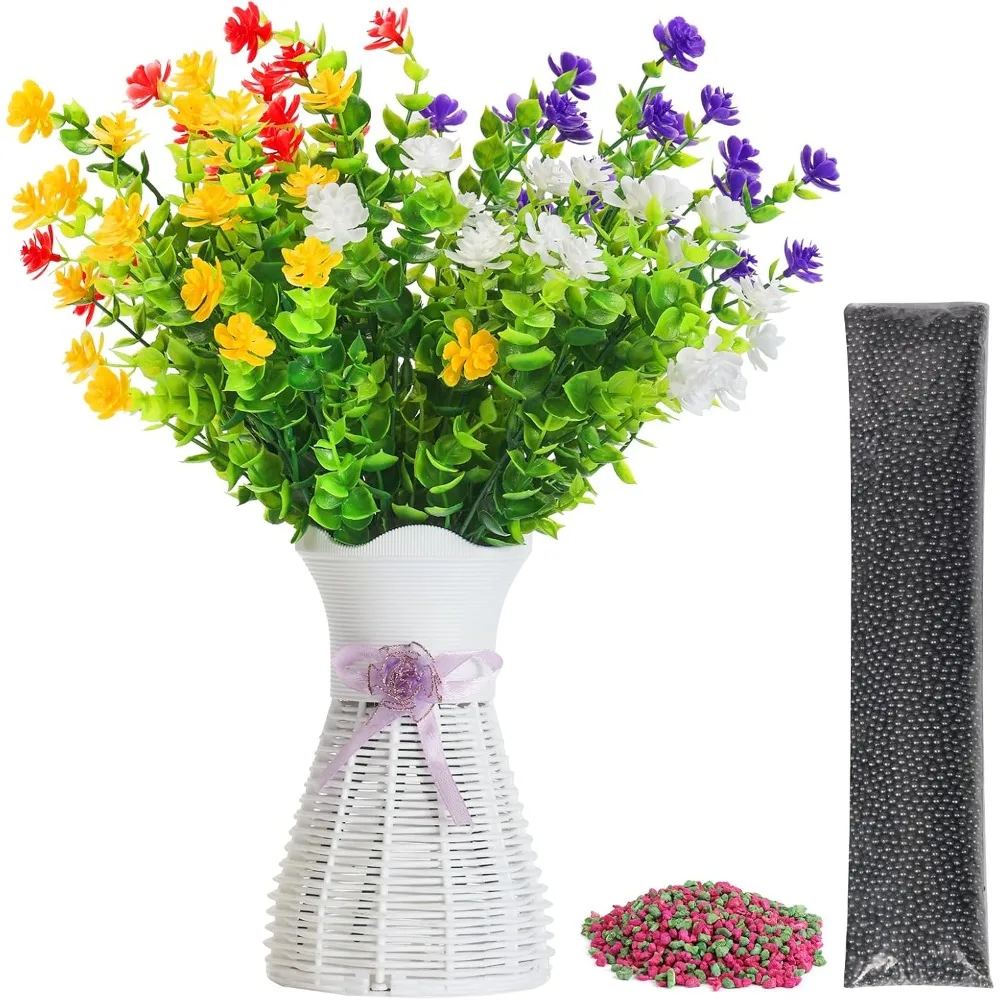

Artificial flower vase set, 2 red and 2 yellow lavender stems, with plastic vase included