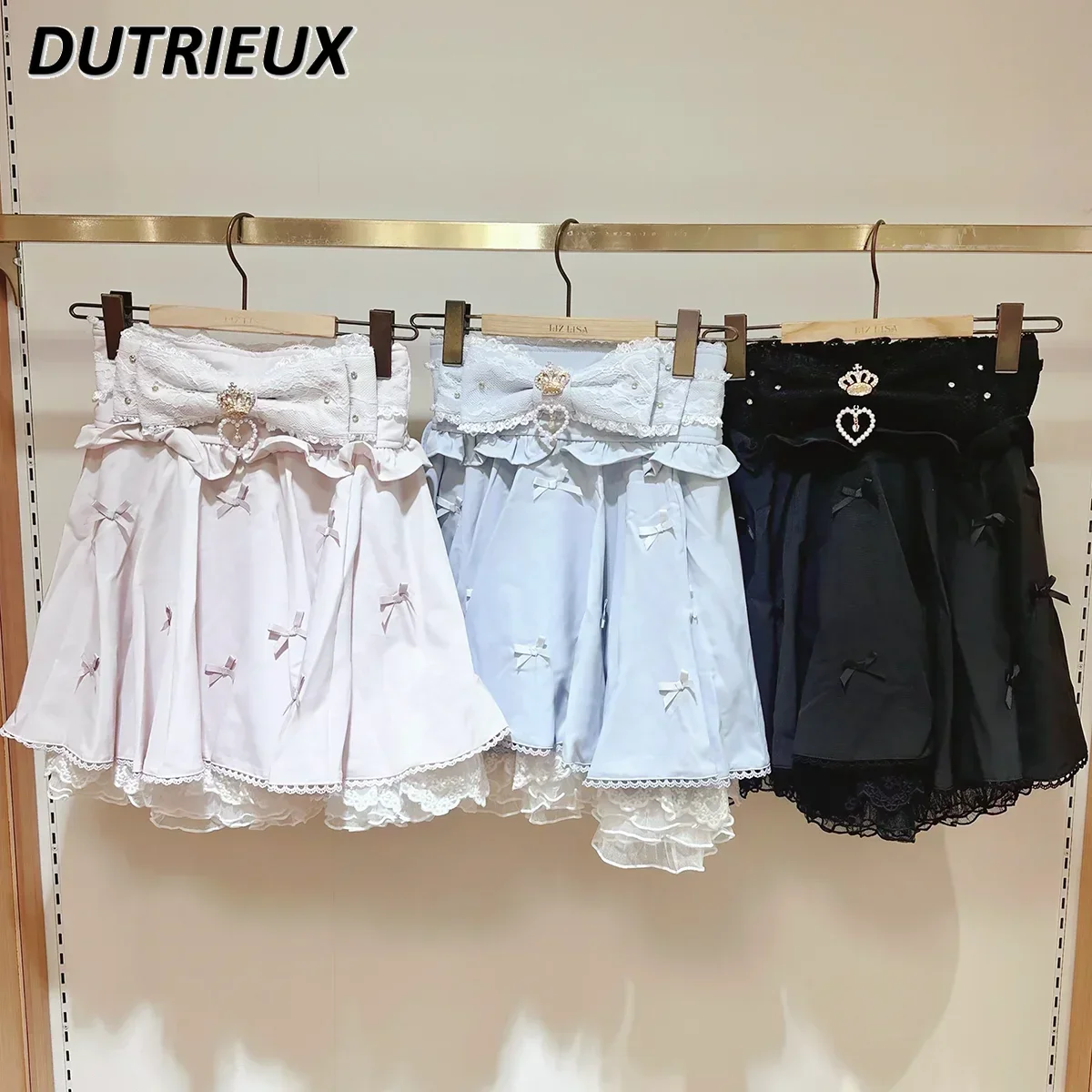 Japanese New Popular Women's High Waist Skirts Mine Series Mass-produced Soft Girl Sweet Cute Bows Lace Ruffle Edge Short Skirt