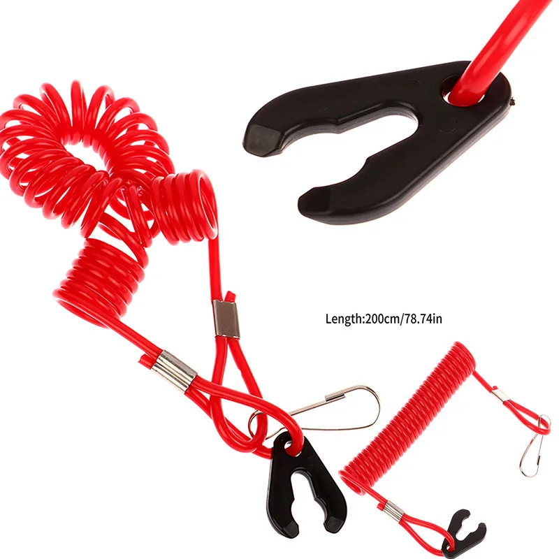 

2.0m Stainless steel Boat Motor Kill Stop Switch & Safety Tether Lanyard For Outboard Engine Motor Parts Emergency Flameout Rope