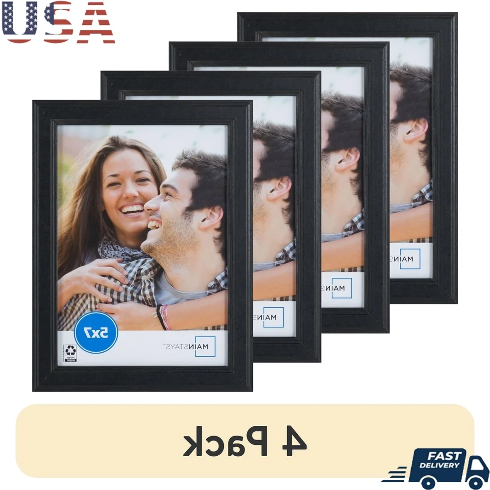 

4 упаковки, черные настольные фоторамки, 5x7 фотографий, вертикальный горизонтальный дисплей, прочные вешалки, идеальный декор для домашнего офиса