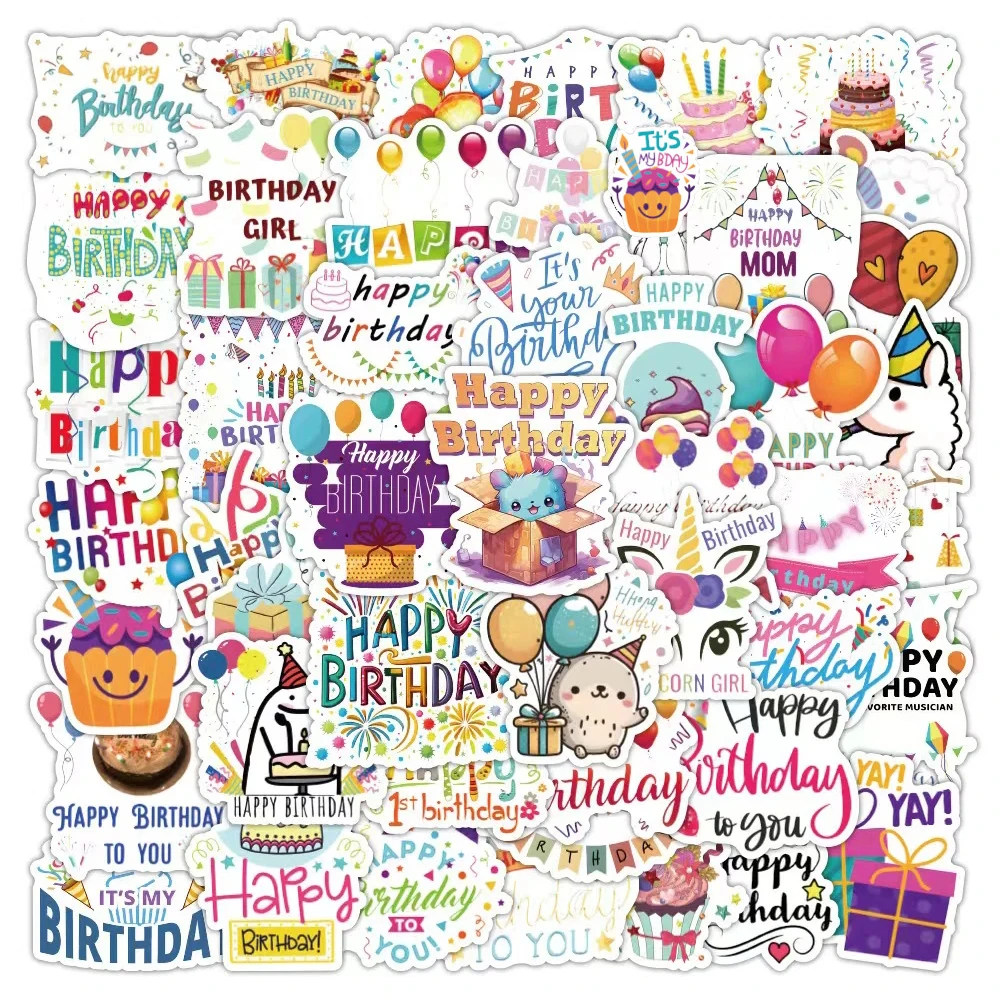 

10/30/50Pcs Cute Happy Birthday Cartoon Stickers Aesthetic DIY Notebooks Laptop Kawaii Graffiti Decals Party Decoration Sticker