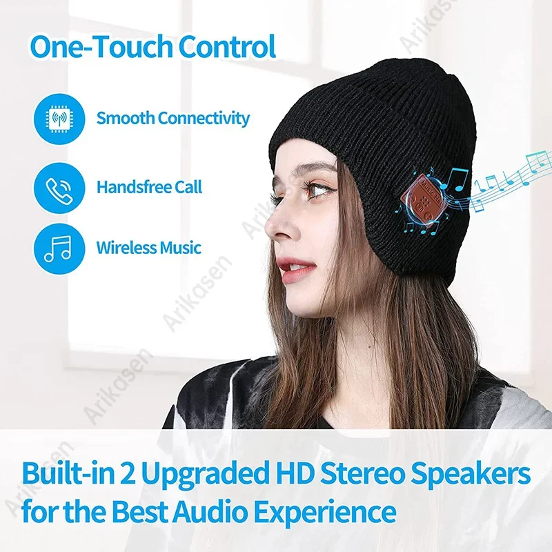 Bluetooth Beanie Hat with Headphones Wireless Knitted Winter Hat Built-in Microphone and Stereo Speakers Unique Tech Gifts Stock