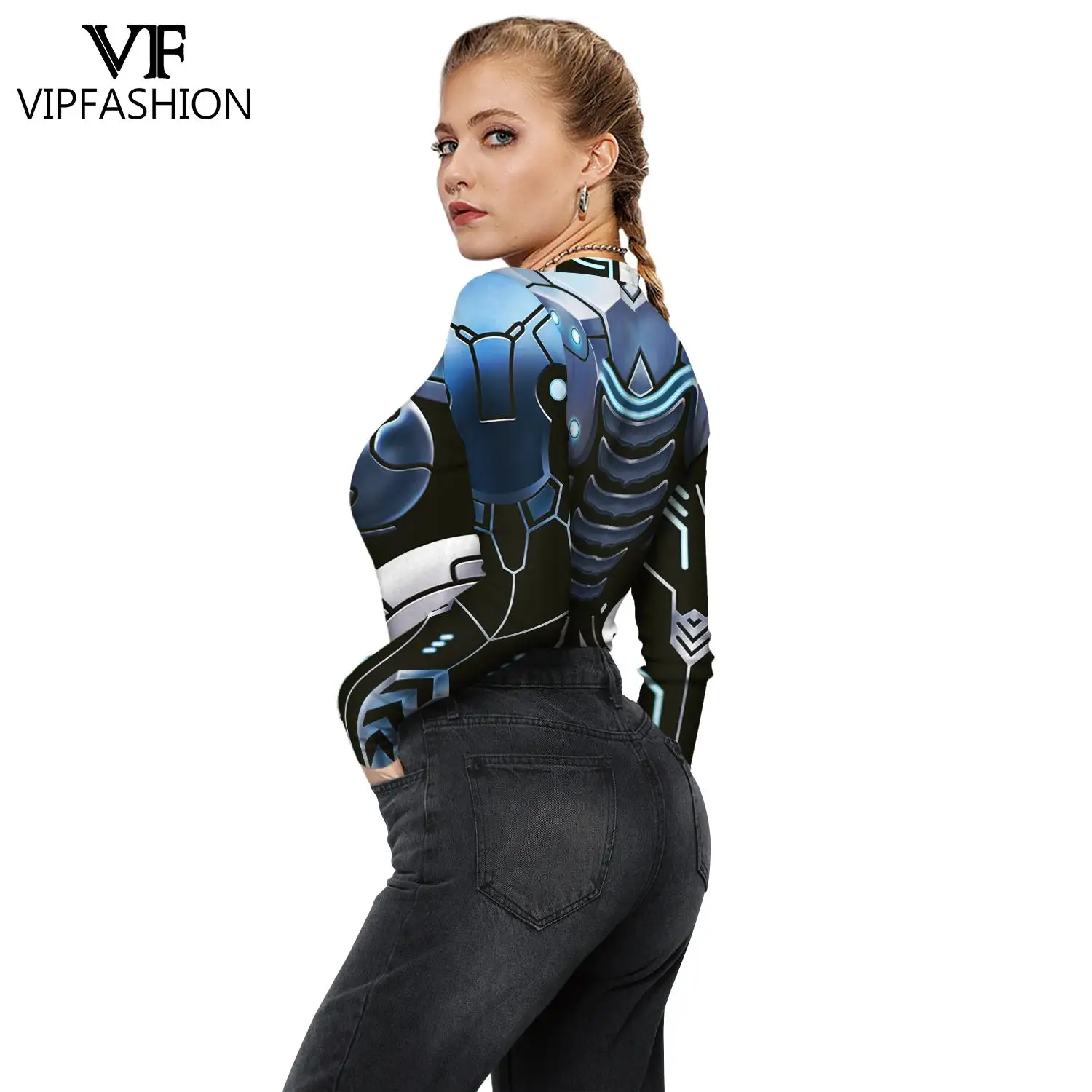 VIP FASHION Halloween Women Cosplay Robot Punk Printed Zentai One Piece Bodysuits Carnival Punk Performance Costume