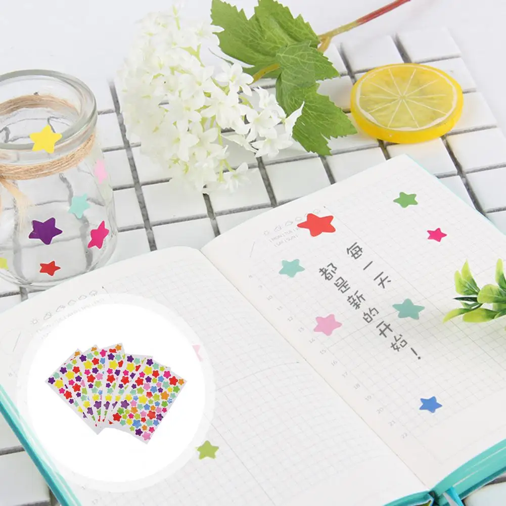 Small Round Scrapbook Sticker Vibrant Scrapbook Stickers Colorful Stars Love Hearts Round Shapes Diy Adhesive Decals for Kpop