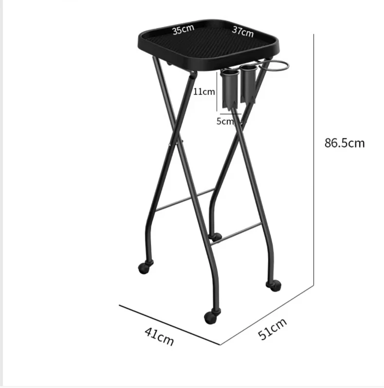 Black Modern Stainless Steel Bedroom Salon Furniture, Foldable Tray Trolley Cart, Beauty Cart for Salon Use