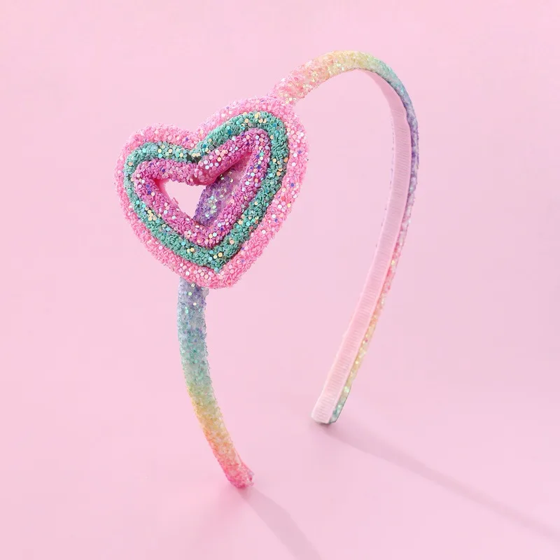 

Simple sequin rainbow splicing heart headband with broken hair, anti slip and non damaging, hair tie hair artifact
