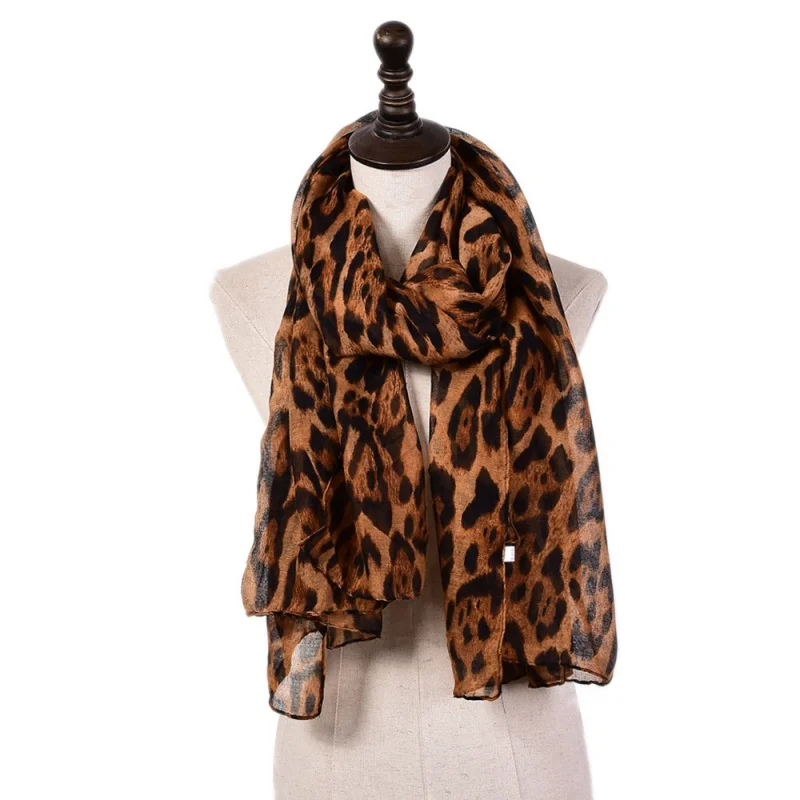 2023 Hot Spring and Autumn New Ladies Bali Yarn Scarf European and American Leopard Print Shawl Scarf Foreign Trade Cross-Border