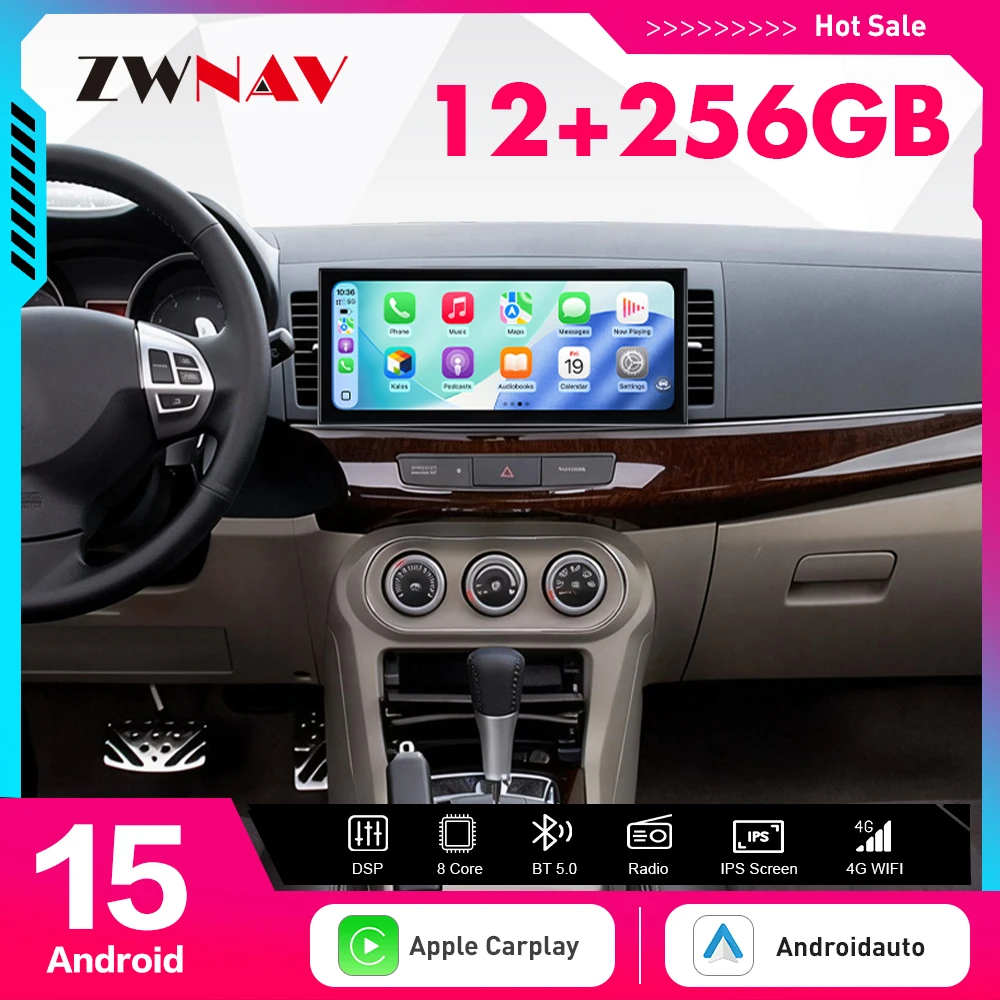 15.8 inch Android 15 Carplay Car Radio Touch Screen For Mitsubishi Lancer 2007-2012 GPS Navigation Multimedia Player Head Unit