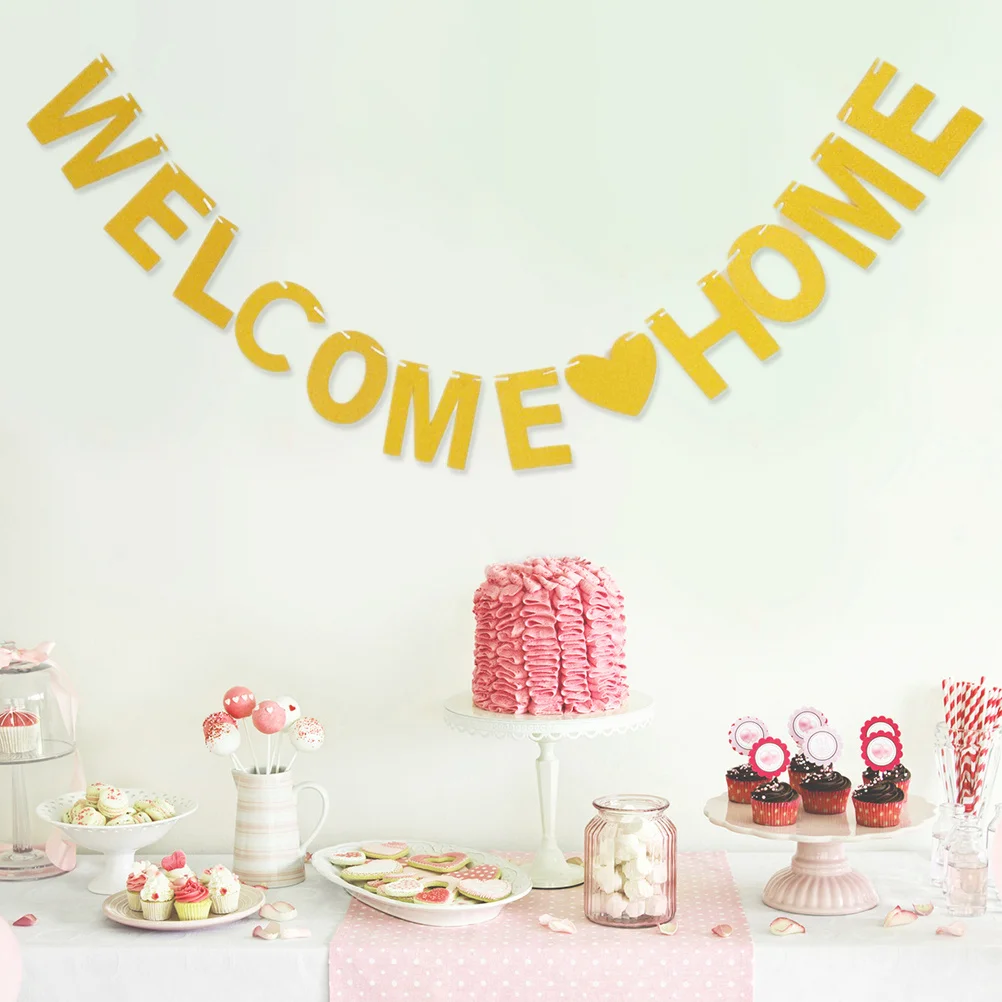 

Gold Glitter Welcome Home Bunting Garland 3m Flags Banner for Wedding Christmas Home Decor Bunting Garland Flags Banner