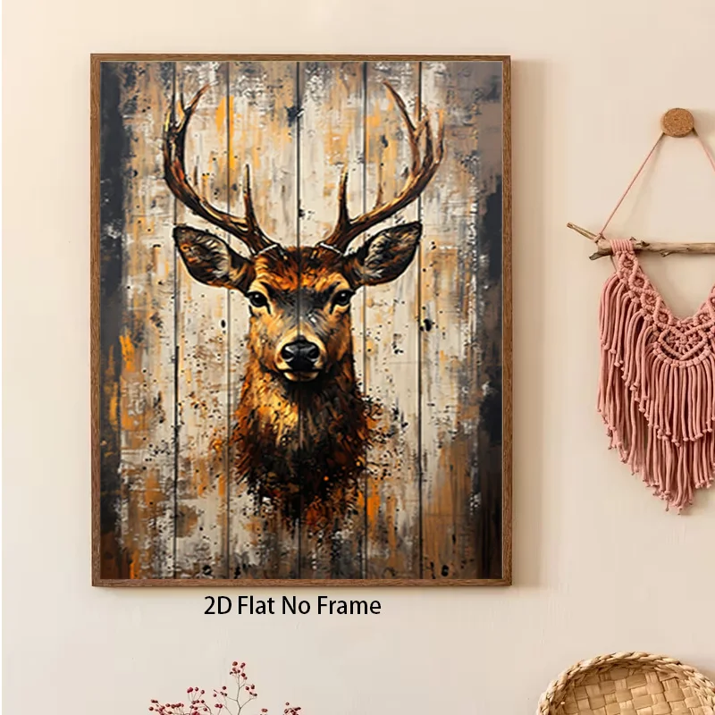 (No frame)2D Flat, 2D Flat, 1pc Deer Head Decorative Painting Living Room Entrance Bedroom Background Wall Frameless Canvas P