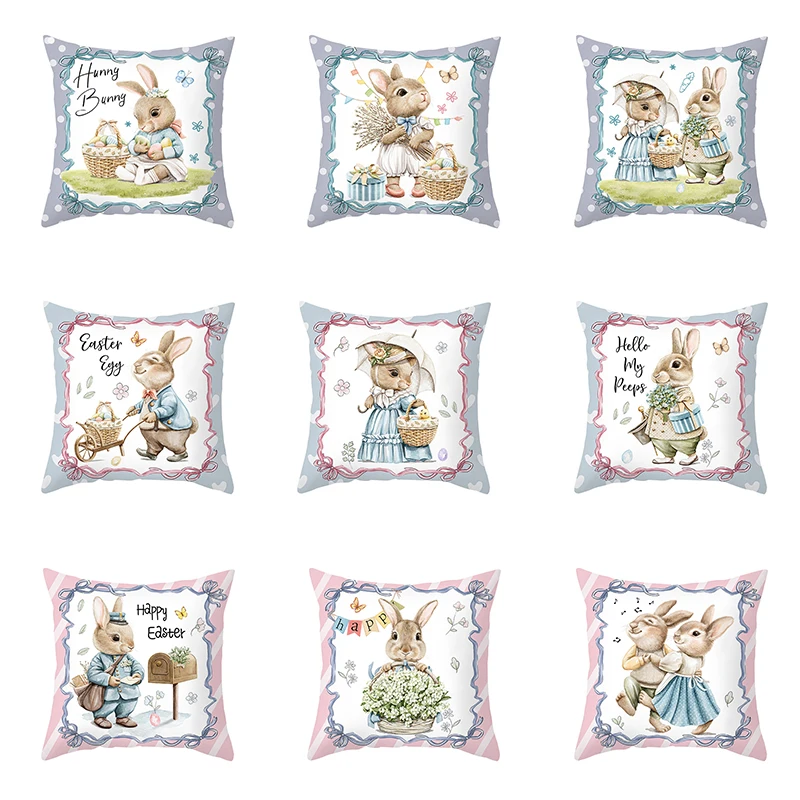 

Home Decoration Easter Pillowcase Rabbit Print Peach Skin Pillowcase Living Room Sofa Cushion Cover Bedroom Room Decoration