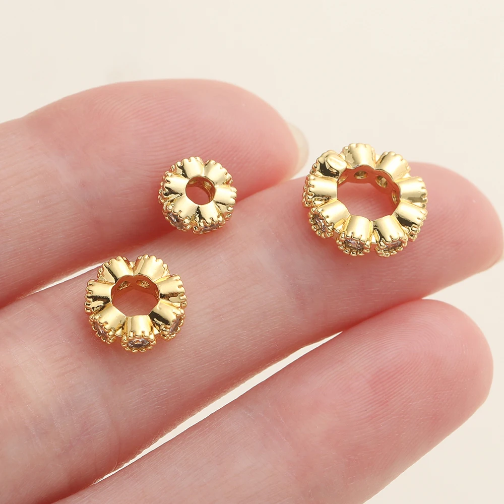

1Piece/Lot 14/18k Gold Color Plated Flower Spacer Beads With Zircon for Jewelry Making Bracelet Necklace DIY Accessories