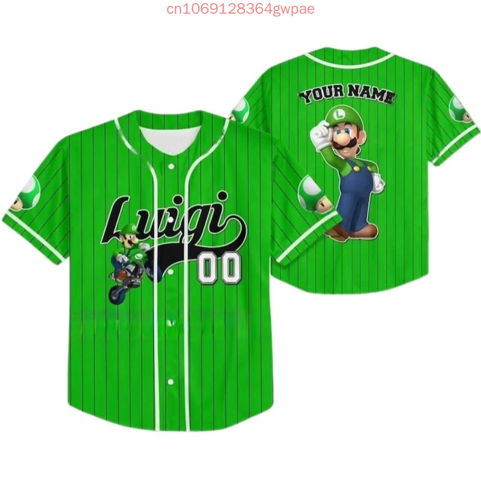 Super Mario LuigBaseball Jersey 3D Print Boys Girls Kids Street Harajuku Fashion Casual Short Sleeve Sports Baseball Jerse